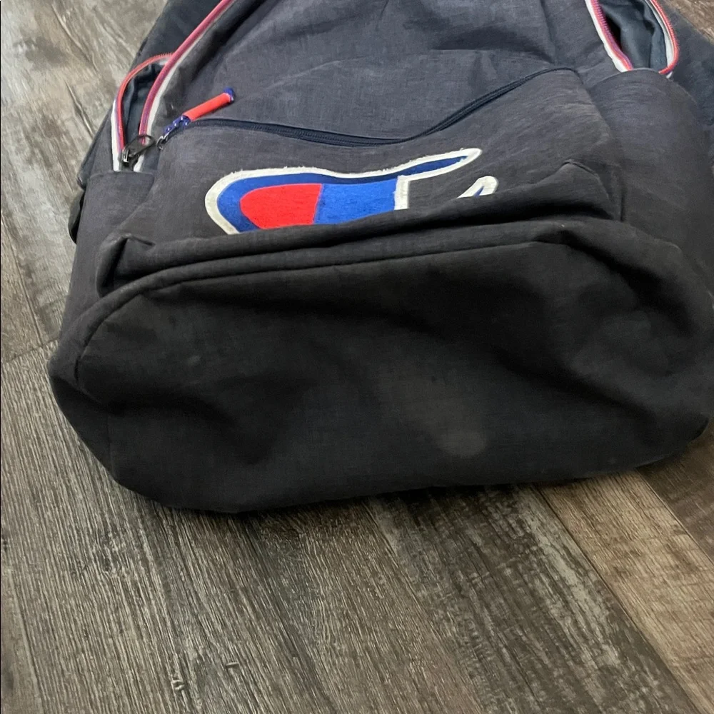 Champion Backpack Heathered Dark Blue with Blue and Red Embroidered Logo